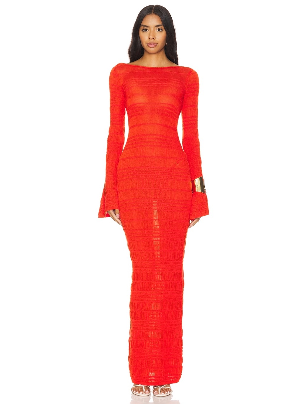 Lovers and Friends Dorit Maxi Dress Red Knit Open Back Size M